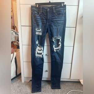 American Eagle Outfitters Dark Blue Super Stretch Distressed Denim Skinny Jeans